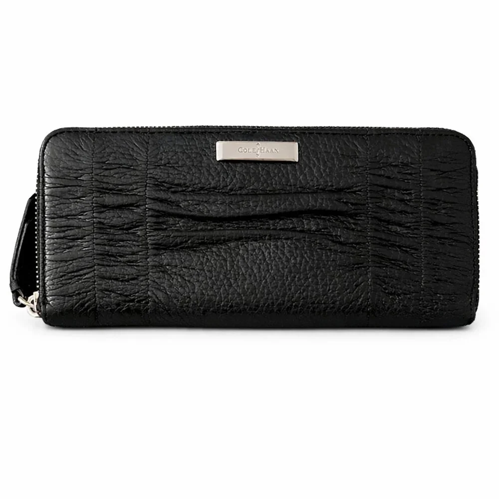 Cole Haan Black Leather Zip Around Wallet – Textured Leather